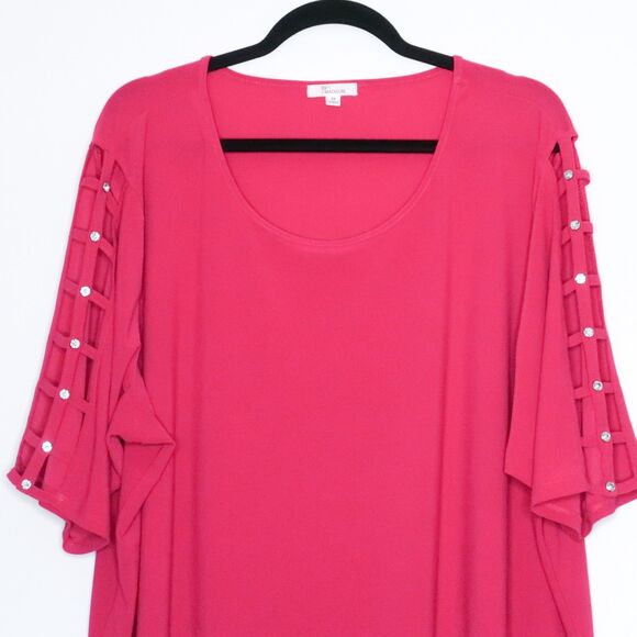 89th & Madison Womens Blouse Plus Size 3X Pink Sleeve Cutout Jewels - Picture 6 of 8